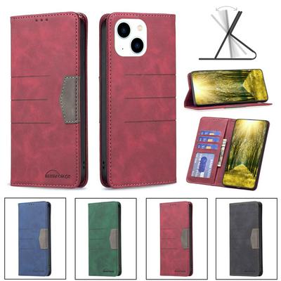 For iPhone 14 Stitching Color BF10 Scratch Resistant PU Leather Wallet Phone Case with Stand &Card Slots 