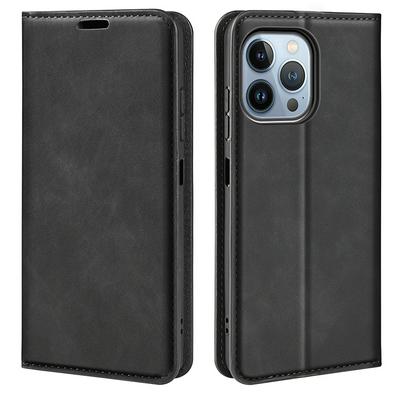 For iPhone 14 Pro Skin Feel Magnetic Attraction Flip Leather Wallet Case with Card Slot and Stand