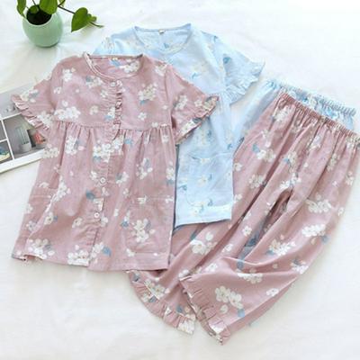 Cotton Gauze Short-sleeved Pajamas Set Summer Women's Home Wear Suit