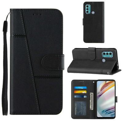 For Motorola Moto G40 Fusion/G60 Stitching Calfskin Flip Leather Case with Stand and Card Slots Function