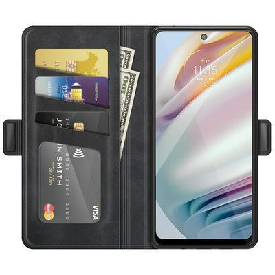 For Motorola Moto G40 Fusion/G60 Double Buckle Wallet Style Folio Flip Leather Case with Stand and Card Slots Function