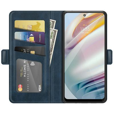 For Motorola Moto G40 Fusion/G60 Double Buckle Wallet Style Folio Flip Leather Case with Stand and Card Slots Function