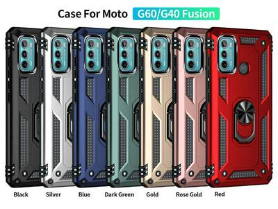 For Motorola Moto G40 Fusion/G60 Sergeant Shockproof Drop-proof PC+TPU Phone Protective Case with Metal Ring Kickstand and Metal Patch 
