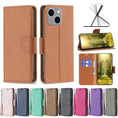 For iPhone 14 Max Solid Color Lychee Pattern Flip Leather Case with Card Slots & Stand Function