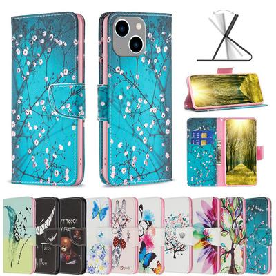 For iPhone 14 Max Color Painted Scratch Resistant Flip Leather Case with Stand and Card Slots Function