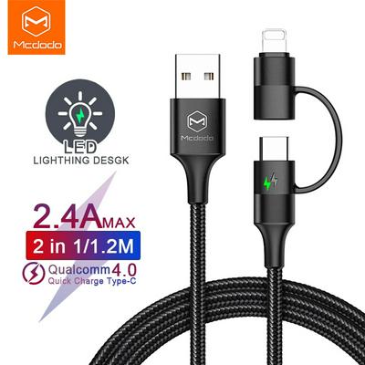 MCDODO usb Charging Cable 2 in 1 Type-C + lightning Fast Charging Cable For Iphone cases Samsung Huawei Xiaomi