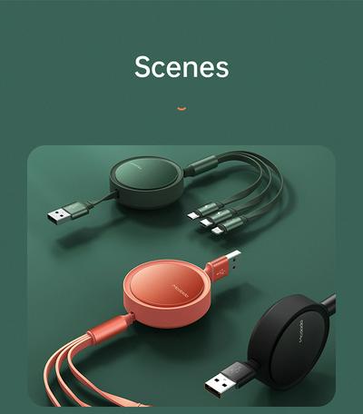 Mcdodo CA-725 usb Cable 3 In 1 Retractable 3A Fast Charger For IPhone 11 Pro Max Xs  Xr X Type c Micro Cable Samsung Xiaomi