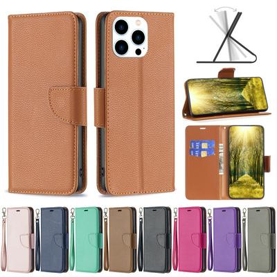 For iPhone 14 Pro Solid Color Lychee Pattern Flip Leather Case with Card Slots & Stand Function