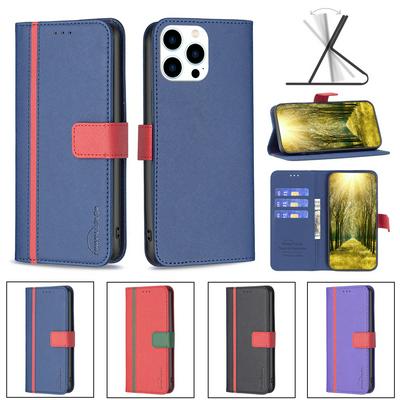 For iPhone 14 Pro Stitching Color Cross Pattern PU Leather Wallet Phone Case