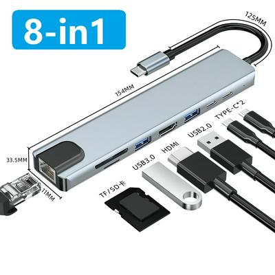 USB C Hub 8 In 1 Type C 3.1 To 4K HDMI Adapter with RJ45 SD/TF Card Reader PD Fast Charge for MacBook Notebook Laptop Computer