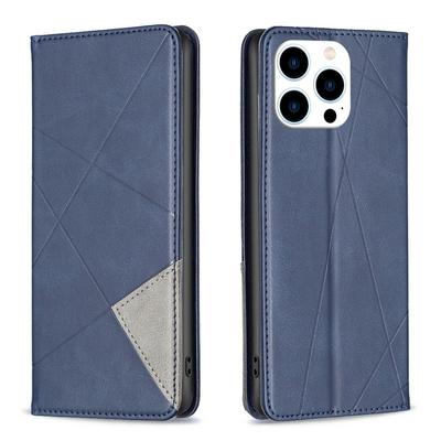 For iPhone 14 Pro Splicing Rhombus Pattern Magnetic Closure Shockproof Flip Leather Case