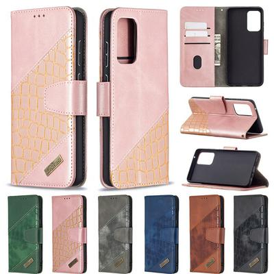 Colorblock Crocodile Pattern BF04 Scratch Resistant PU Leather Wallet Phone Case with Stand &Card Slots for Samsung Galaxy A72 5G