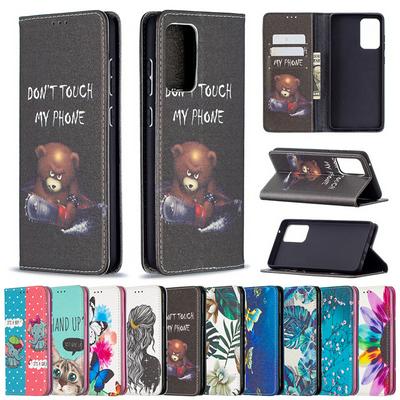 Color Painted Magnetic Closure Cute Cartoon Pattern Side Flip Scratch Resistant PU Leather Wallet Phone Case with Stand for Samsung Galaxy A72 5G