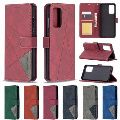 Stitching Color Rhombus Pattern BF05 Scratch Resistant PU Leather Wallet Phone Case with Stand &Card Slots for Samsung Galaxy A72 5G