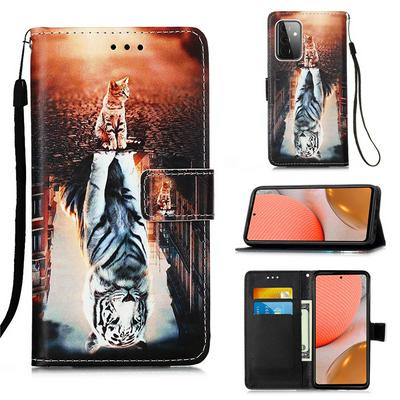 Colored Painting Plain Weave Wrist Strap Style Shockproof  PU Leather + Soft TPU Wallet Phone Case for Samsung Galaxy A72 5G