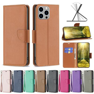 For iPhone 14 Pro Max Solid Color Lychee Pattern Flip Leather Case with Card Slots & Stand Function