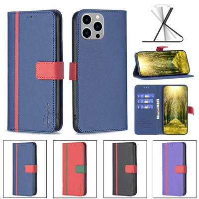 For iPhone 14 Pro Max Stitching Color Cross Pattern PU Leather Wallet Phone Case