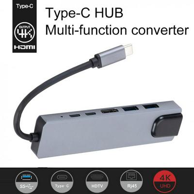 6 in 1 USB 3.1 TypeC to HUB HDMI 60HZ  + USB 3.0 x 2 + PD Charging + USBC + RJ45 Fit for MacBook