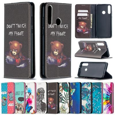 Color Painted Magnetic Closure Cute Cartoon Pattern Side Flip Scratch Resistant PU Leather Wallet Phone Case with Stand for HUAWEI Y6p