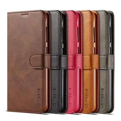 Magnetic Button Calf Pattern Shock-Absorption Side Flip PU Leather + Soft TPU Wallet Phone Case with Card Slot and Stand for Samsung Galaxy A20e