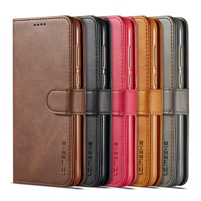 Magnetic Button Calf Pattern Shock-Absorption Side Flip PU Leather + Soft TPU Wallet Phone Case with Card Slot and Stand for HUAWEI P Smart / Enjoy 7S