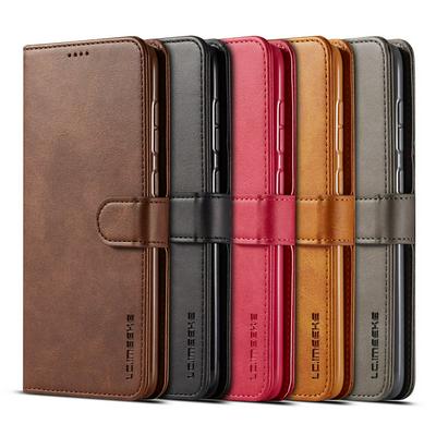 Magnetic Button Calf Pattern Shock-Absorption Side Flip PU Leather + Soft TPU Wallet Phone Case with Card Slot and Stand for Samsung Galaxy A50