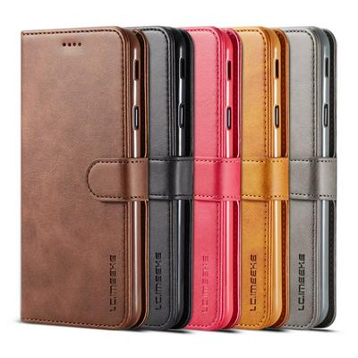 Magnetic Button Calf Pattern Shock-Absorption Side Flip PU Leather + Soft TPU Wallet Phone Case with Card Slot and Stand for Samsung Galaxy J4+/ J4 Plus 2018