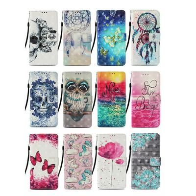 Color Painted Side Flip Scratch Resistant PU Leather Wallet Phone Case with Stand and Lanyard for Samsung Galaxy M10