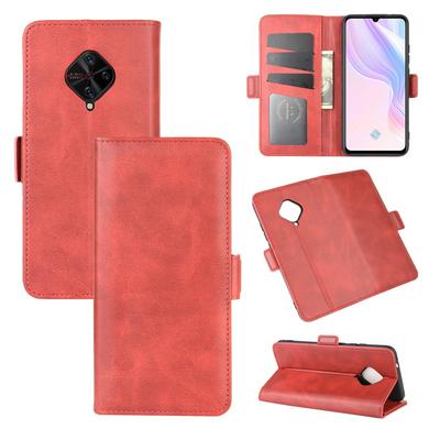 Double Buckle Side Flip Scratch Resistant PU Leather +TPU Wallet Phone Case with Stand and Card Slots for Vivo X50e 5G
