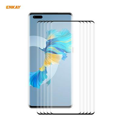 5PCS ENKAY 0.26mm 9H 3D Hot Bend Curved Surface Full Screen Covered Tempered Glass Protective Film for HUAWEI P40 Pro+