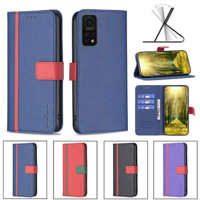 For Xiaomi Mi 10T Stitching Color Cross Pattern BF13 Style PU Leather Wallet Phone Case