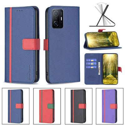 For Xiaomi 11T Stitching Color Cross Pattern BF13 Style PU Leather Wallet Phone Case