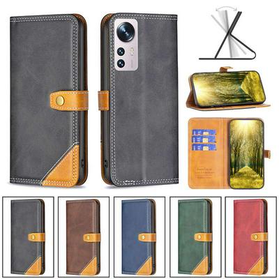 For Xiaomi 12 Stitching Color Double Line BF12 Style PU Leather Wallet Phone Case