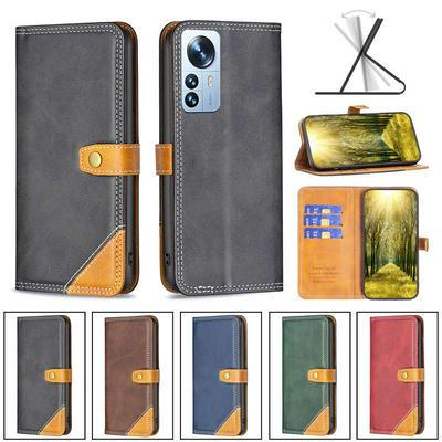 For Xiaomi 12 Pro Stitching Color Double Line BF12 Style PU Leather Wallet Phone Case