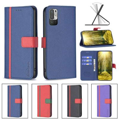 For Xiaomi Poco M3 Pro/Xiaomi Redmi Note 10 5G Stitching Color Cross Pattern BF13 Style PU Leather Wallet Phone Case