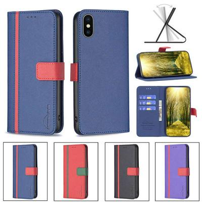 For iPhone X/XS Stitching Color Cross Pattern BF13 Style PU Leather Wallet Phone Case