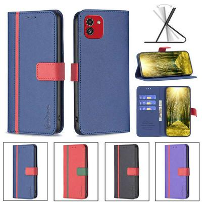 For Samsung Galaxy A03 European Version Stitching Color Cross Pattern BF13 Style PU Leather Wallet Phone Case