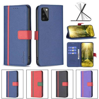 For Samsung Galaxy A41 Stitching Color Cross Pattern BF13 Style PU Leather Wallet Phone Case 