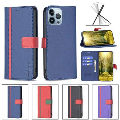 For iPhone 13 Pro Stitching Color Cross Pattern BF13 Style PU Leather Wallet Phone Case