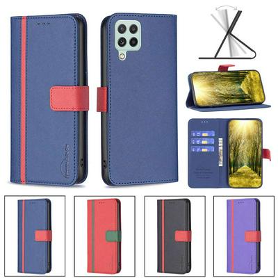 For Samsung Galaxy A22 4G Stitching Color Cross Pattern BF13 Style PU Leather Wallet Phone Case
