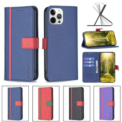 For iPhone 12 Pro Max(6.7) Stitching Color Cross Pattern BF13 Style PU Leather Wallet Phone Case