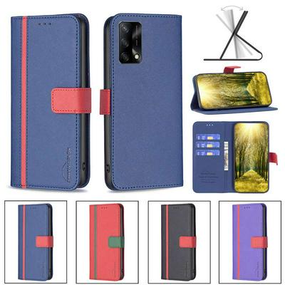 For Oppo A74 4G Stitching Color Cross Pattern BF13 Style PU Leather Wallet Phone Case