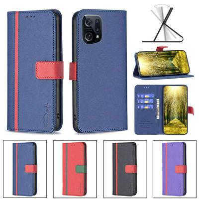 For Oppo Find X5 Stitching Color Cross Pattern BF13 Style PU Leather Wallet Phone Case