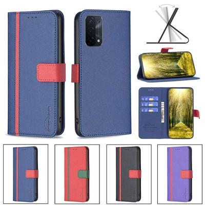 For Oppo A74 5G/A93 5G/A54 5G Stitching Color Cross Pattern BF13 Style PU Leather Wallet Phone Case