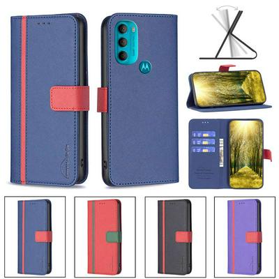 For Motorola Moto G71 5G Stitching Color Cross Pattern BF13 Style PU Leather Wallet Phone Case