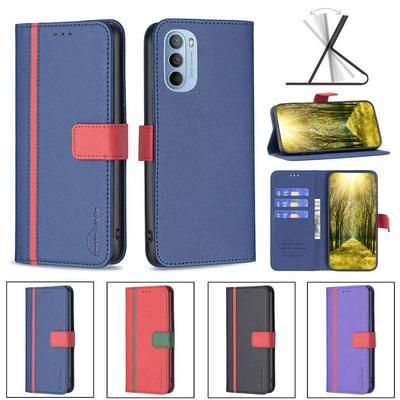 For Motorola Moto G31/G41 Stitching Color Cross Pattern BF13 Style PU Leather Wallet Phone Case