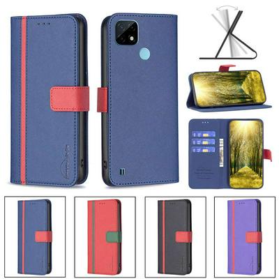 For Realme C21/C20 Stitching Color Cross Pattern BF13 Style PU Leather Wallet Phone Case