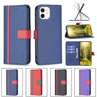 For iPhone 12 mini(5.4) Stitching Color Cross Pattern BF13 Style PU Leather Wallet Phone Case
