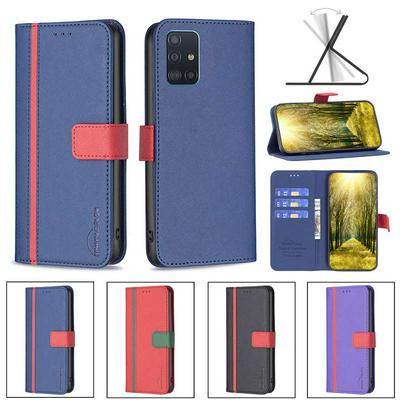 For Samsung Galaxy A51 4G Stitching Color Cross Pattern BF13 Style PU Leather Wallet Phone Case 