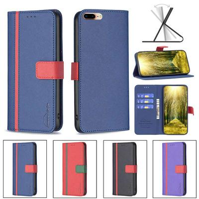 For iPhone 7 Plus/8 Plus Stitching Color Cross Pattern BF13 Style PU Leather Wallet Phone Case